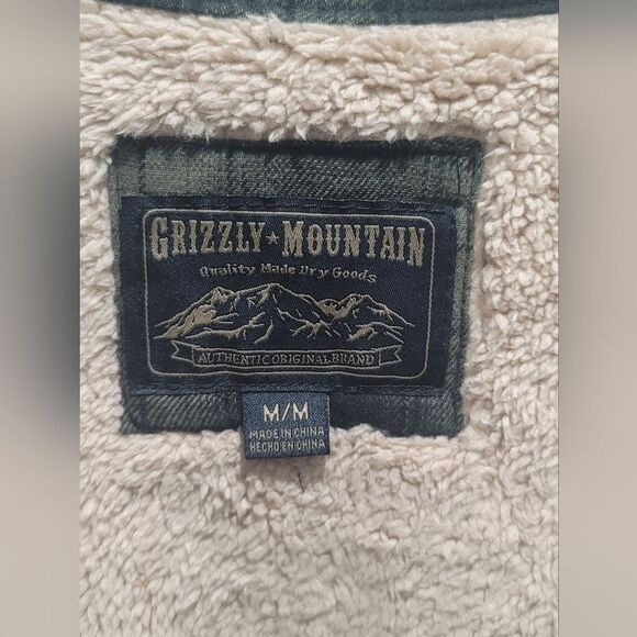 Grizzly Mountain Sherpa Lined Men's M Flannel Shirt Jacket Shacket Green Plaid - Picture 12 of 16